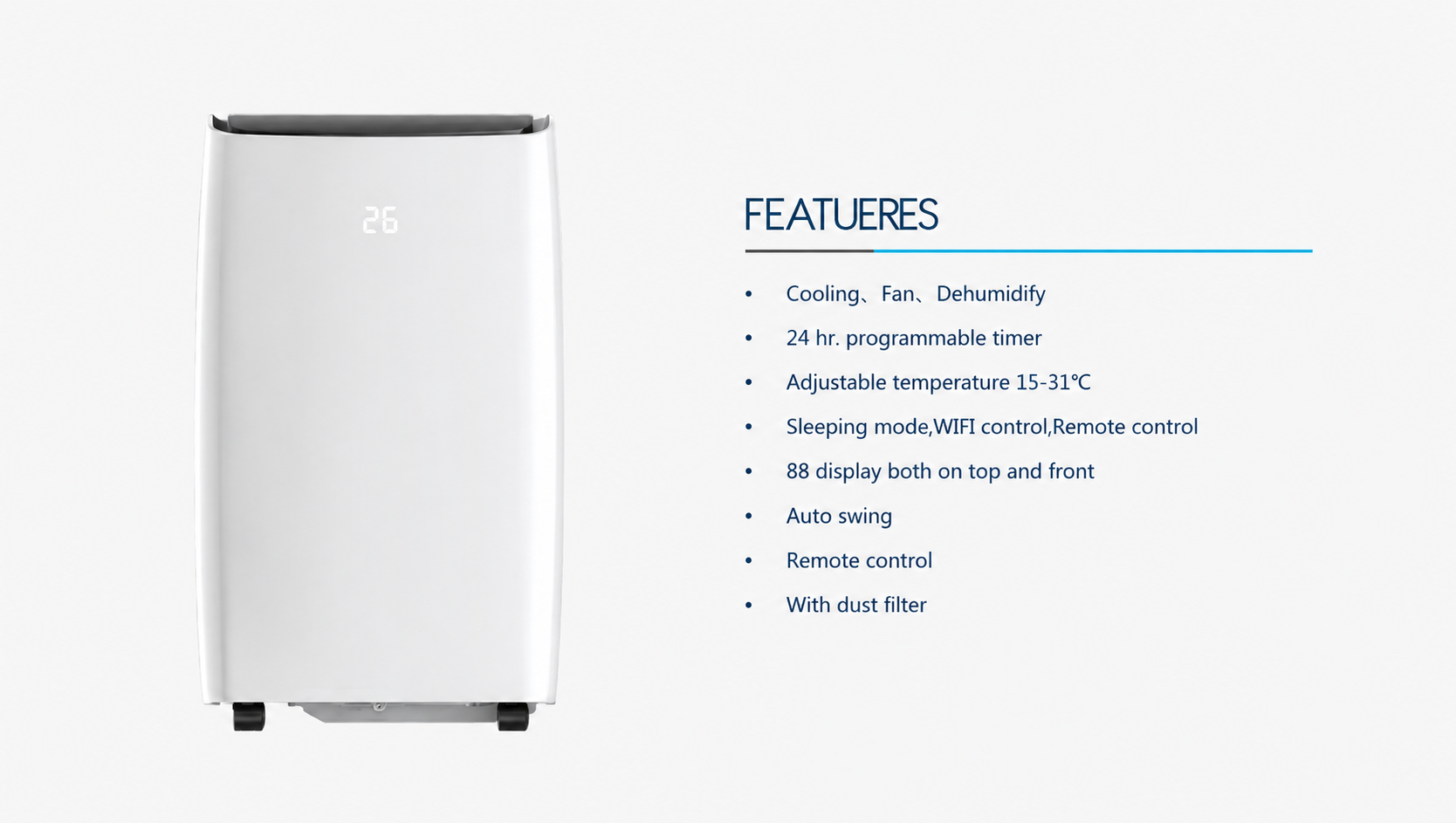 Polarix Portable Air Conditioner - 14000 BTU - Remote - White