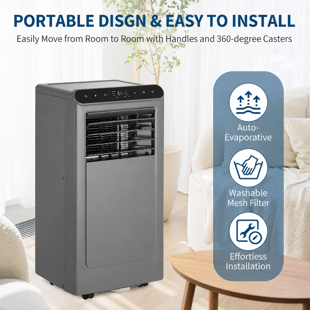 Polar Portable Air Conditioner 8,000 BTU | 3-in-1 Cooling, Dehumidifier & Fan| App & Remote Control - Black Grey