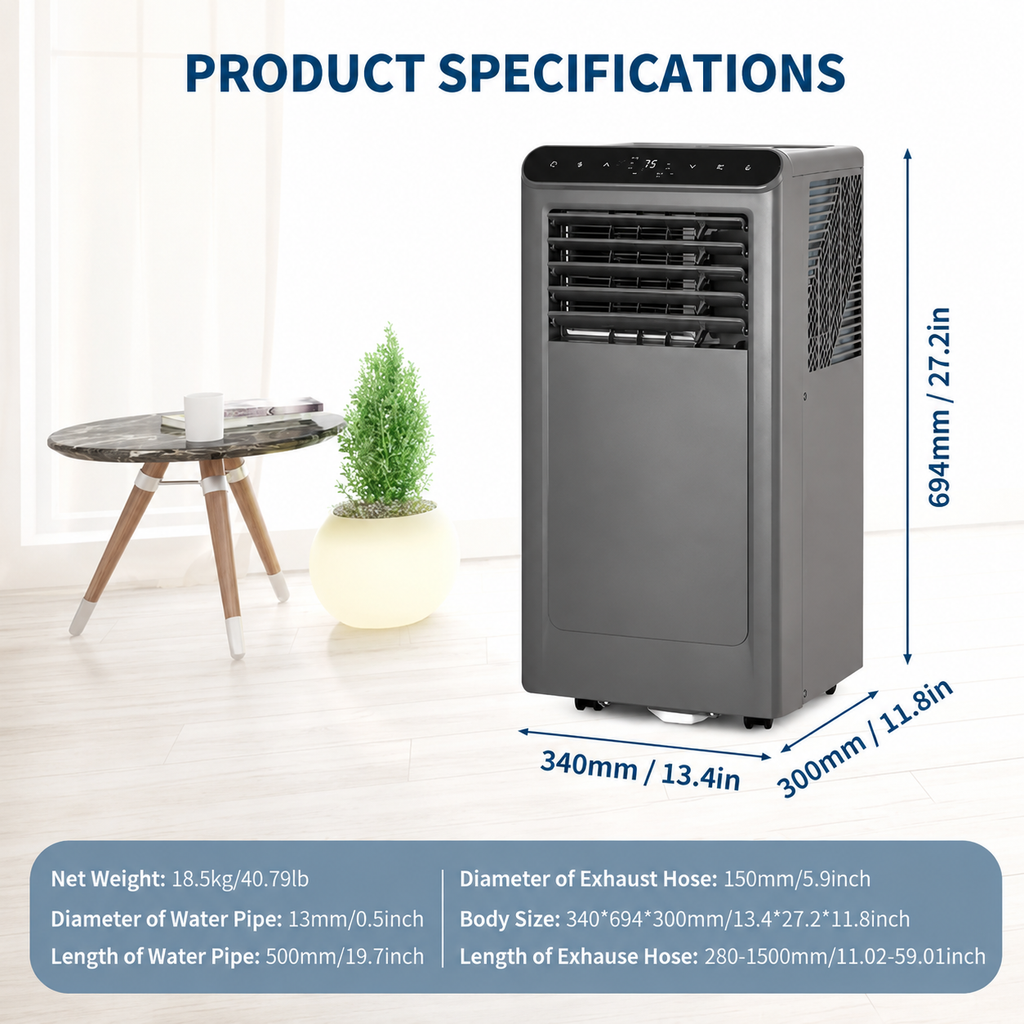 Polar Portable Air Conditioner 8,000 BTU | 3-in-1 Cooling, Dehumidifier & Fan| App & Remote Control - Black Grey