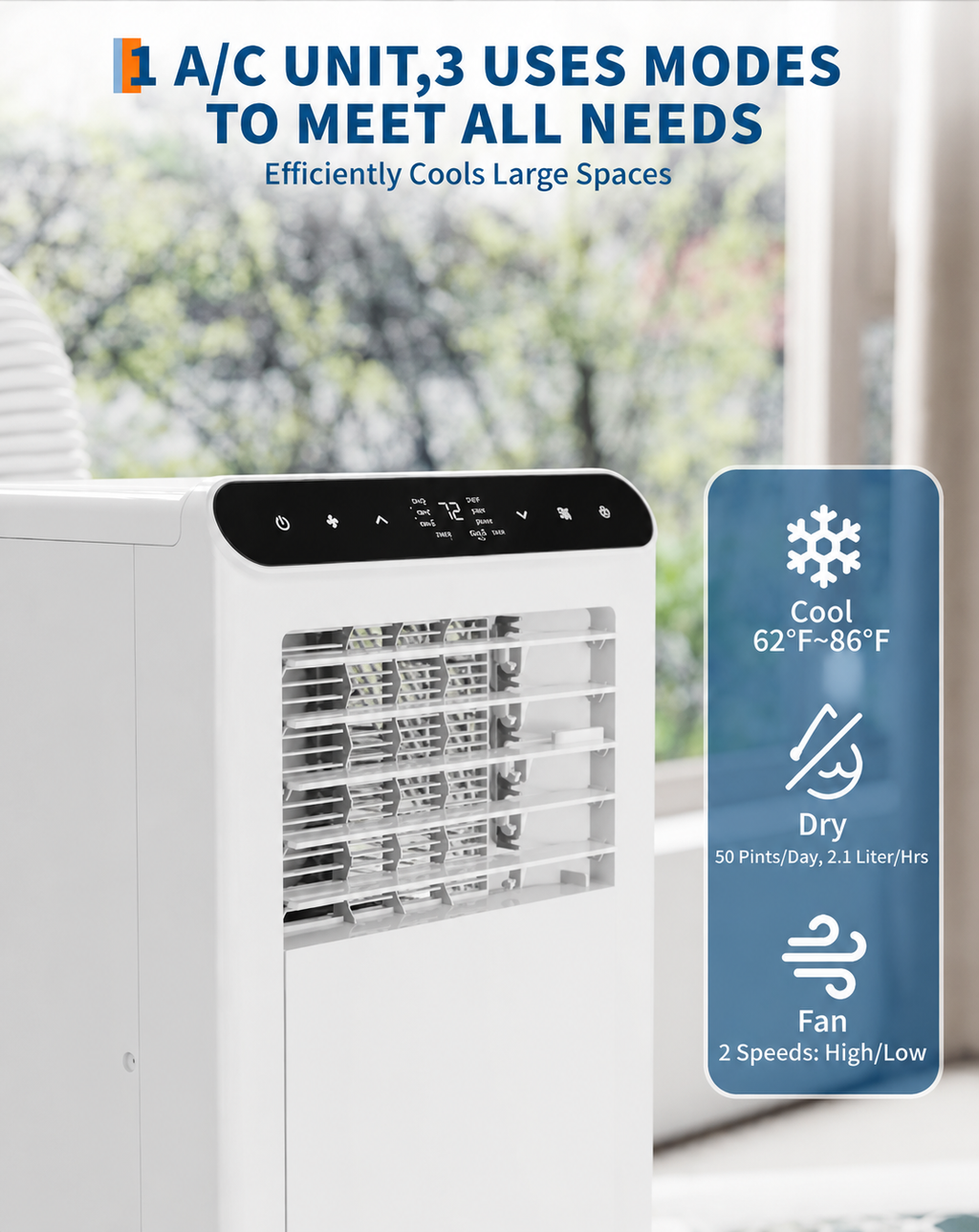 Home Portable Air Conditioner 8000 / 10000 BTU | 3-in-1 AC, Fan & Dehumidifier | Remote - White/Black/Grey