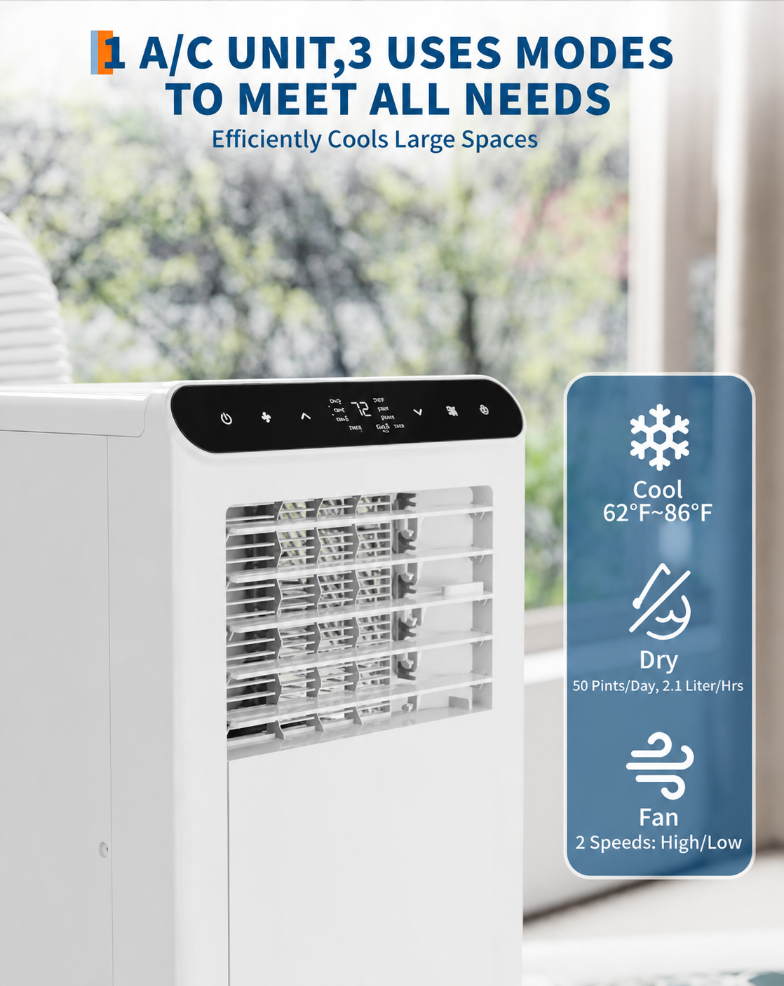 Home Portable Air Conditioner 8000 / 10000 BTU | 3-in-1 AC, Fan & Dehumidifier | Remote - White/Black/Grey