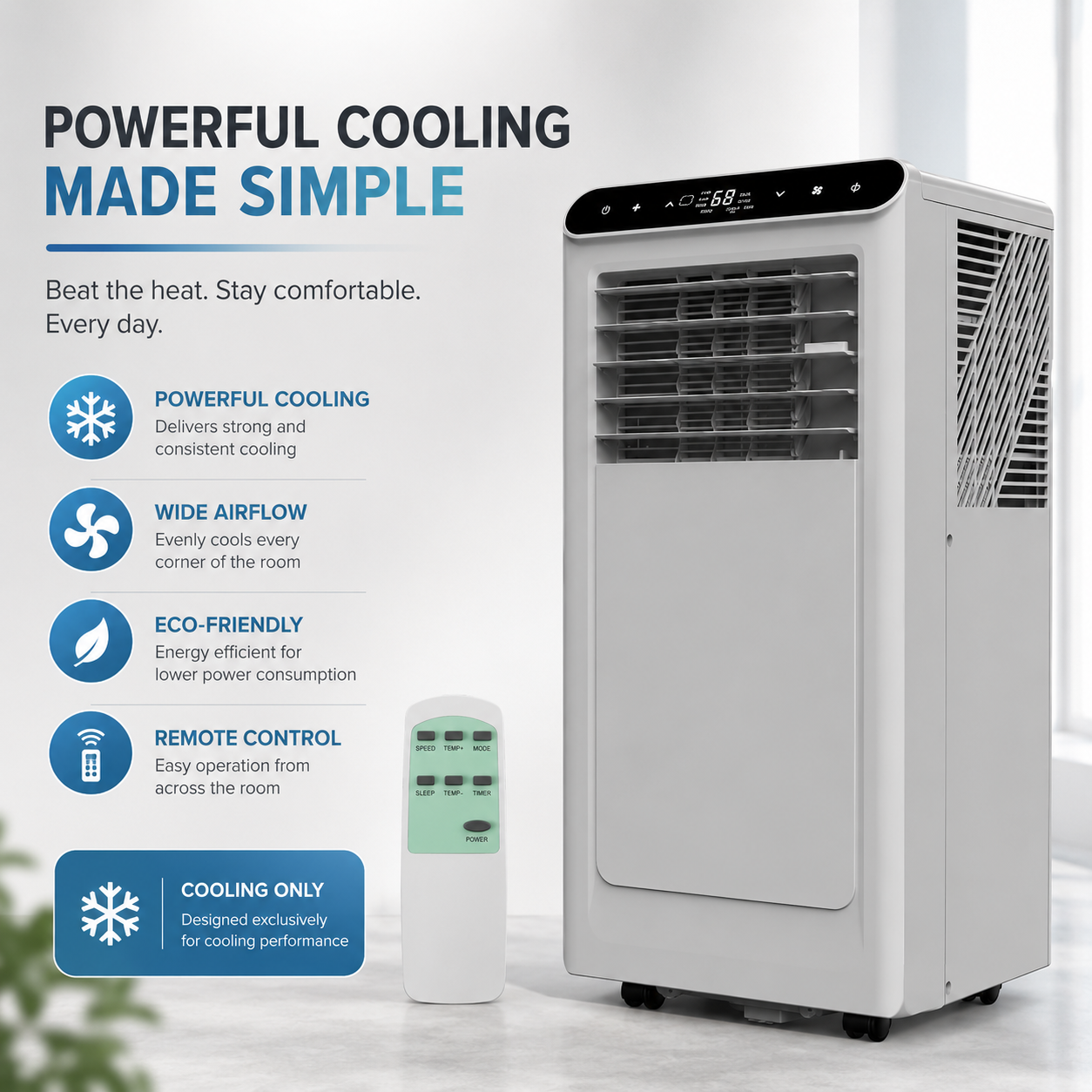 Home Portable Air Conditioner 8000 / 10000 BTU | 3-in-1 AC, Fan & Dehumidifier | Remote - White/Black/Grey