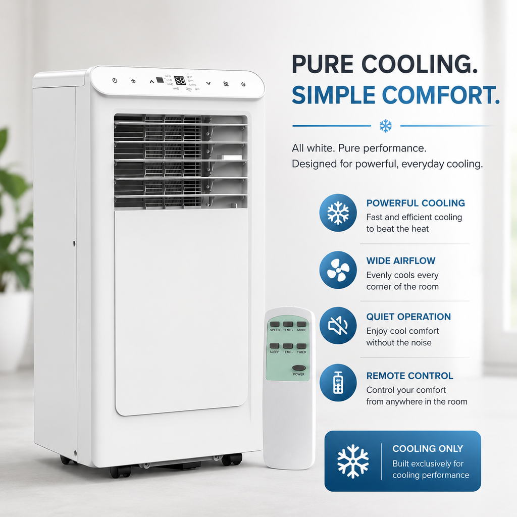 Home Portable Air Conditioner 8000 / 10000 BTU | 3-in-1 AC, Fan & Dehumidifier | Remote - White/Black/Grey