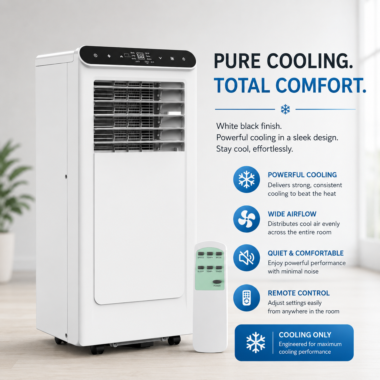 Home Portable Air Conditioner 8000 / 10000 BTU | 3-in-1 AC, Fan & Dehumidifier | Remote - White/Black/Grey