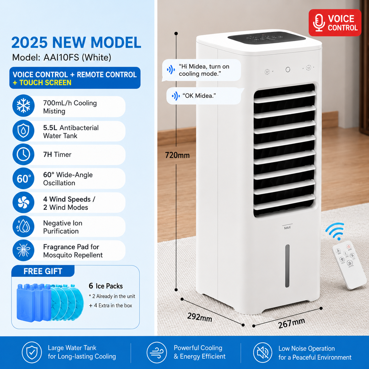 Raptor Portable Electric Fan | 3-Speed Mechanical Control | Ideal for Home & Office | Remote - White/Black