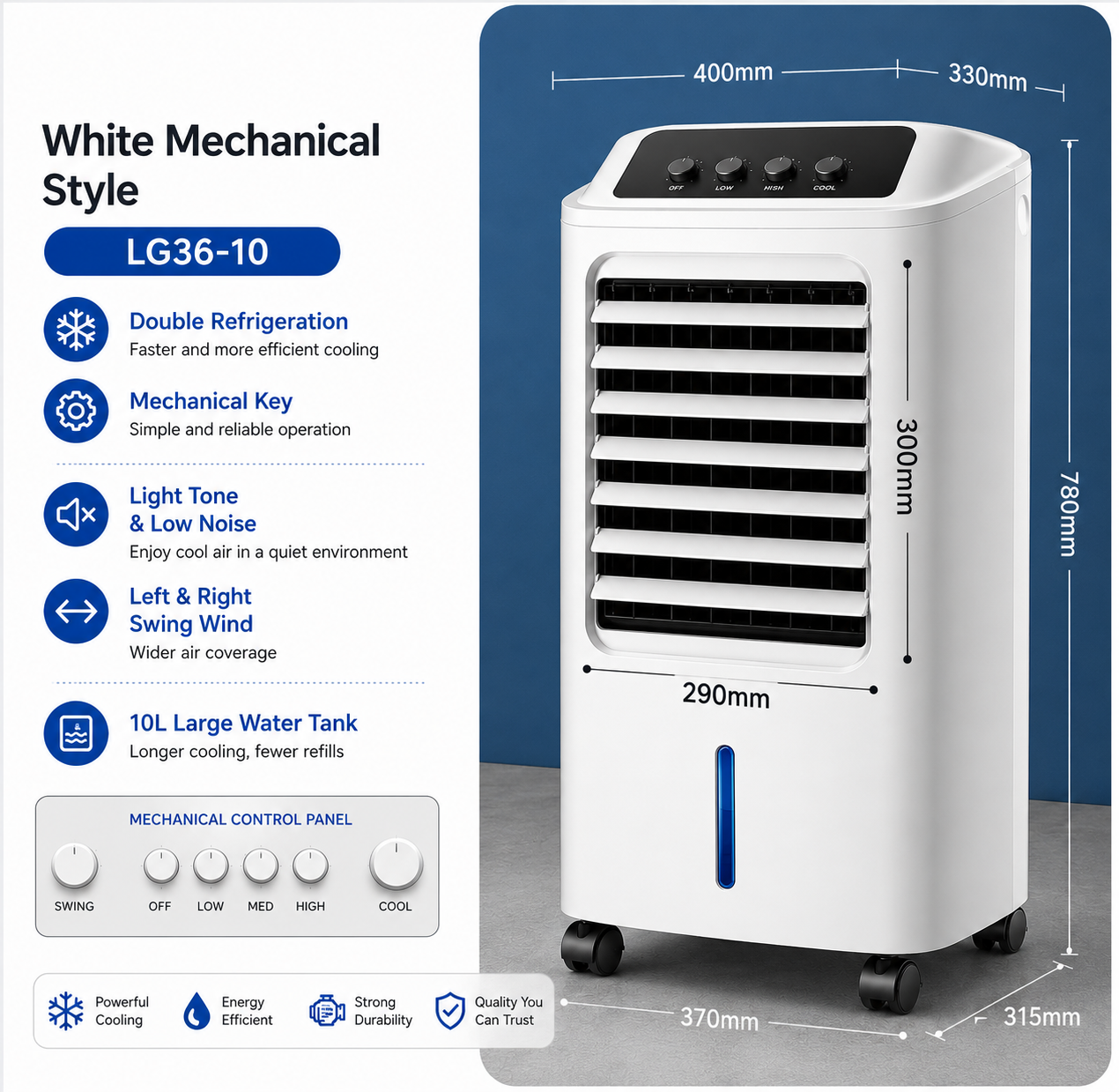 HaierX Water-Cooled Air Conditioning Fan | 3-Speed Mechanical Control | Remote - White