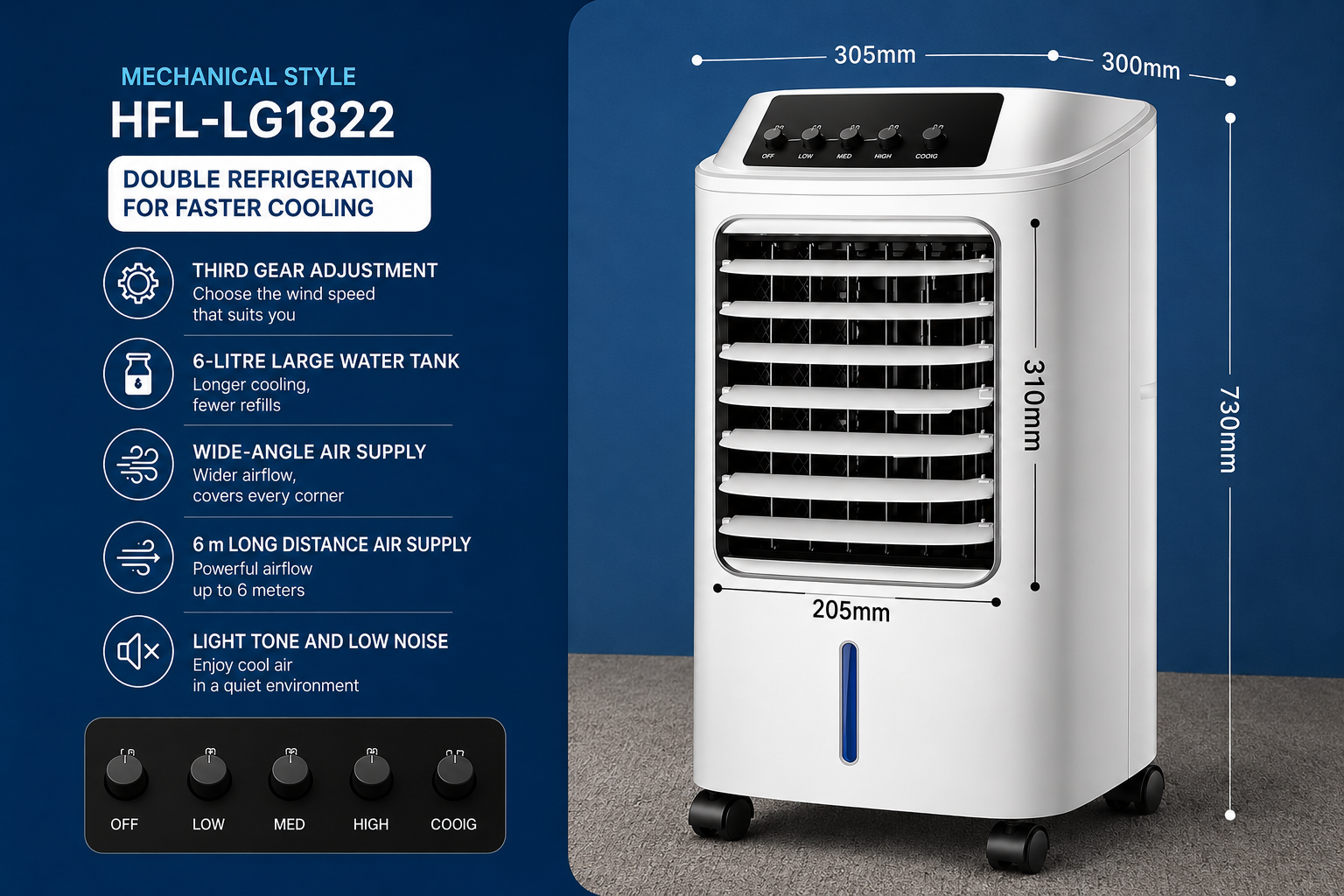 HaierX Water-Cooled Air Conditioning Fan | 3-Speed Mechanical Control | Remote - White