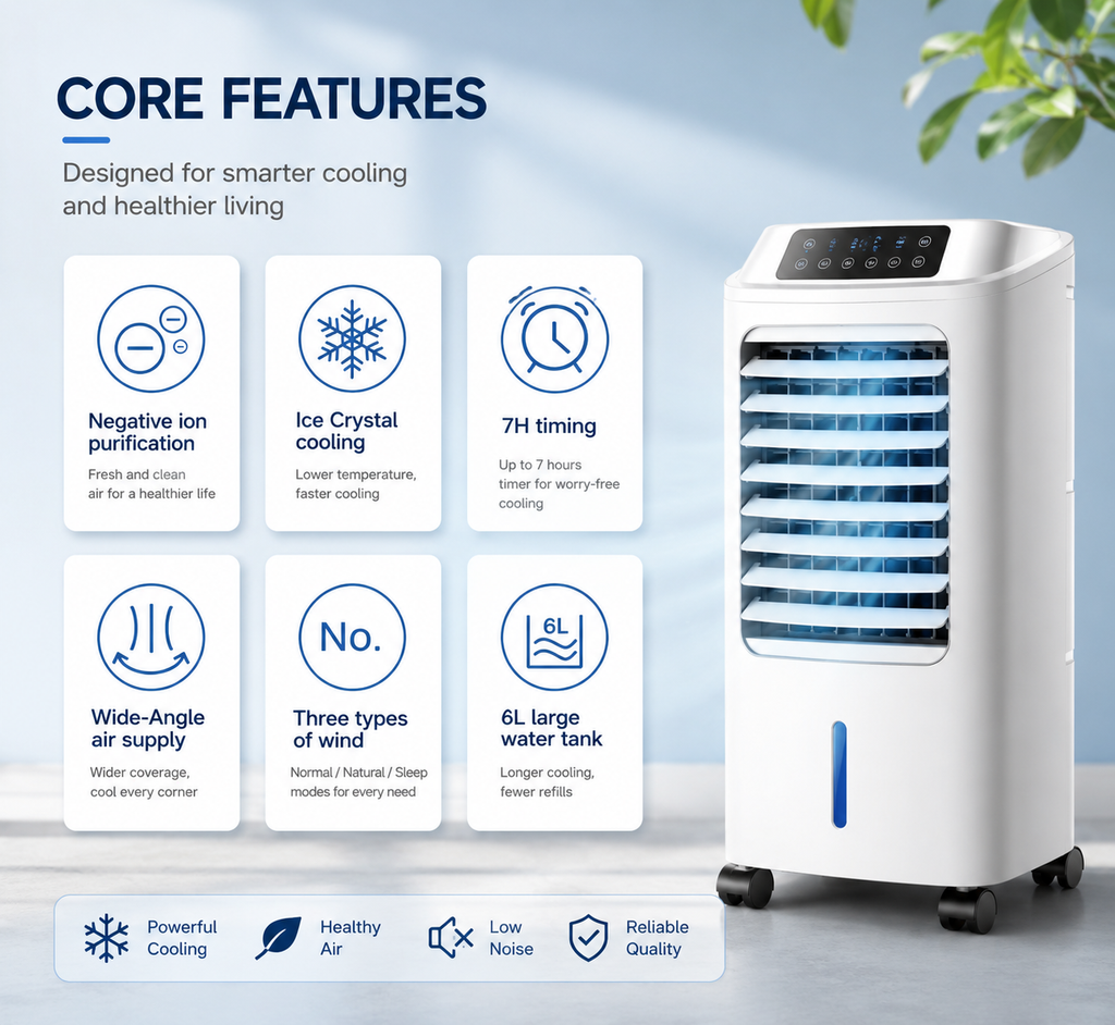HaierX Water-Cooled Air Conditioning Fan | 3-Speed Mechanical Control | Remote - White