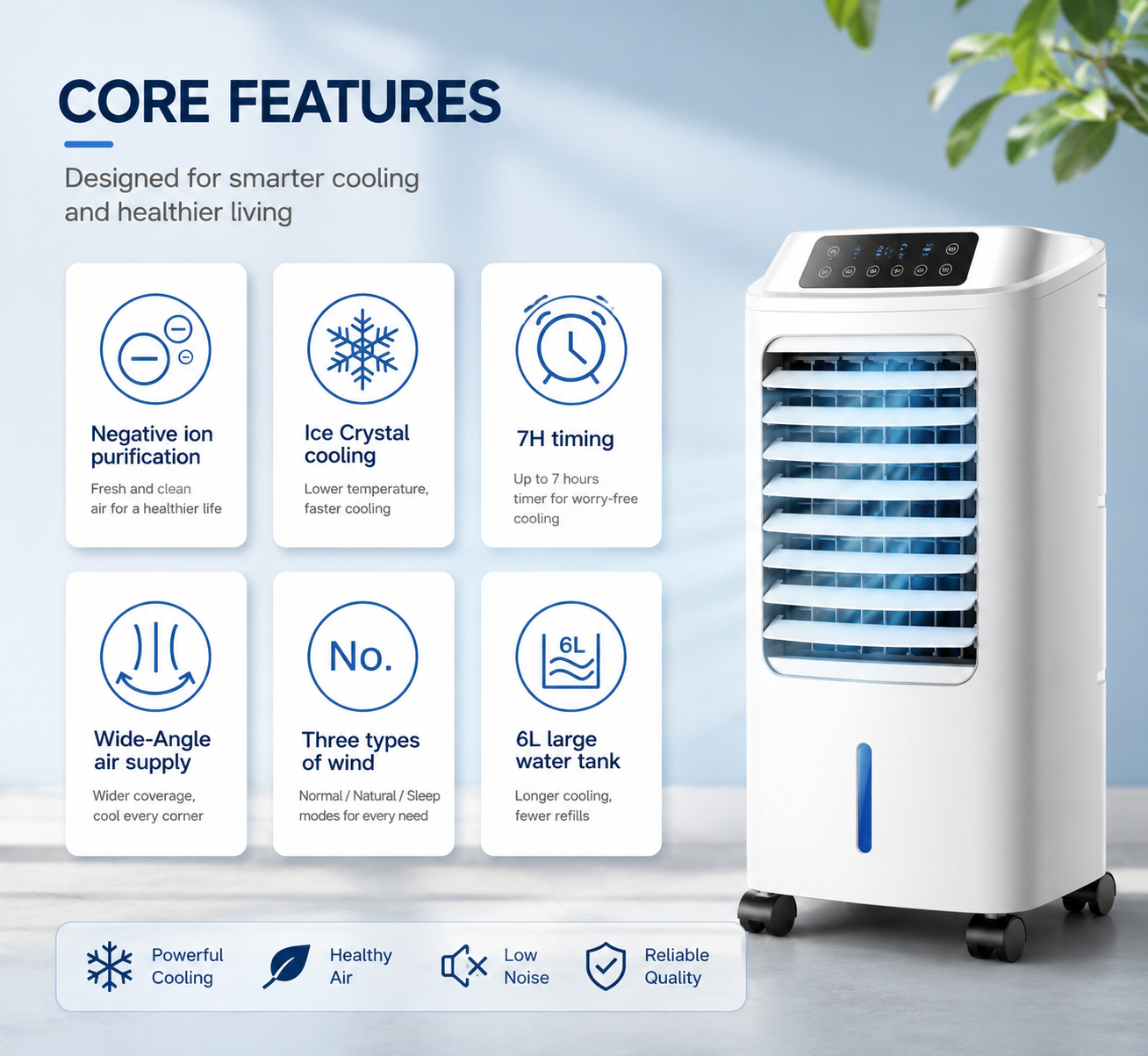 HaierX Water-Cooled Air Conditioning Fan | 3-Speed Mechanical Control | Remote - White