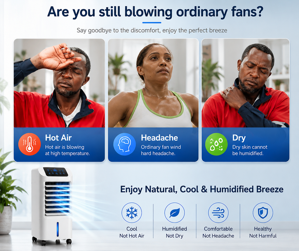 HaierX Water-Cooled Air Conditioning Fan | 3-Speed Mechanical Control | Remote - White