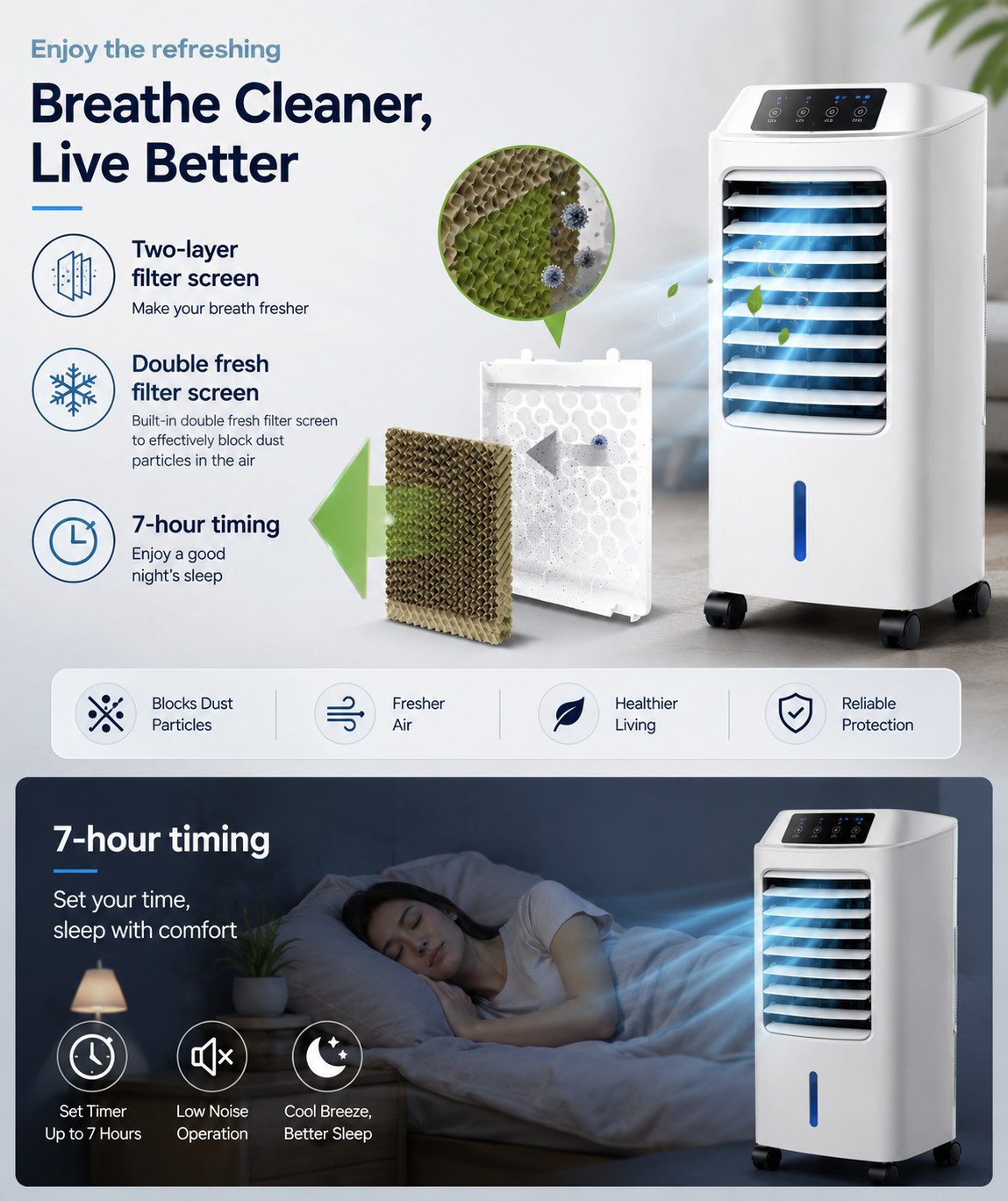 HaierX Water-Cooled Air Conditioning Fan | 3-Speed Mechanical Control | Remote - White